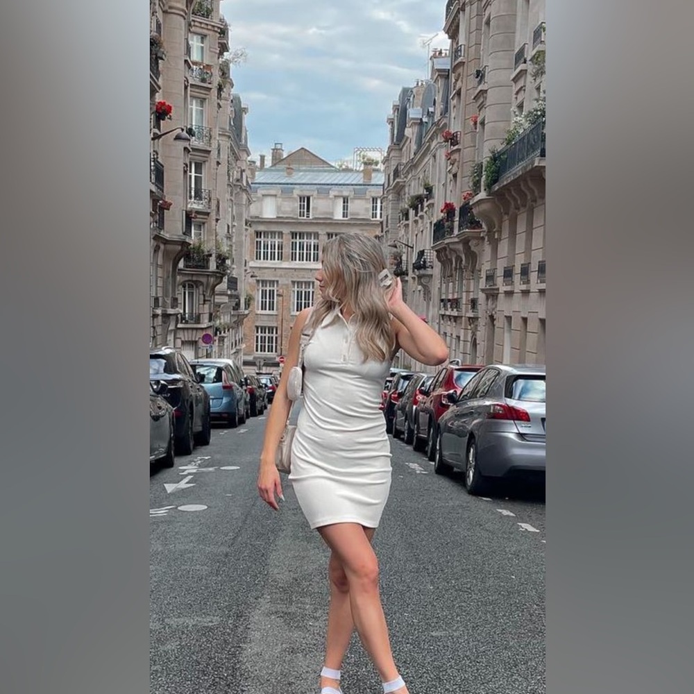 Cream ribbed form fitting tank top cut dress